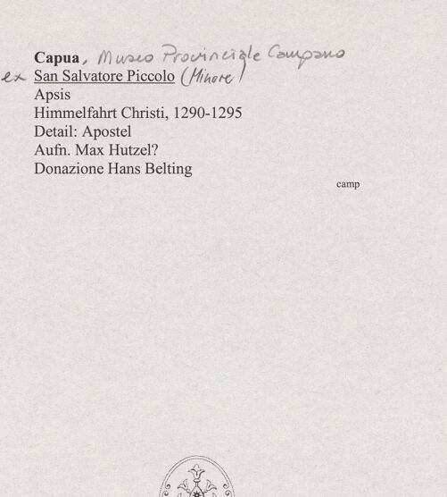 Rückseite von unbekannt [https://www.deutsche-digitale-bibliothek.de/content/lizenzen/rv-fz/] Himmelfahrt Christi mit Maria, Aposteln und Engeln - Detail: Apostel (vor der Übertragung), bh551209_recto. Foto.