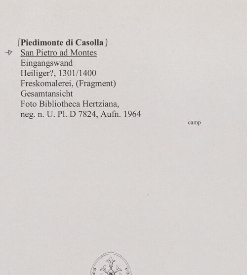 Rückseite von Bibliotheca Hertziana [https://www.deutsche-digitale-bibliothek.de/content/lizenzen/rv-fz/] WanddekorationJüngstes Gericht (?) - Detail, oberes Register: Kopf eines Heiligen, bh551485_recto. Foto.