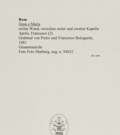 Rückseite von Foto Marburg [https://www.deutsche-digitale-bibliothek.de/content/lizenzen/rv-ez/] Grabmal von Pietro und Francesco Bolognetti - Gesamtansicht, bh553160_recto. Foto.