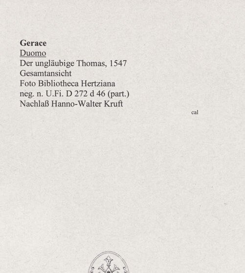 Rückseite von Bibliotheca Hertziana [https://www.deutsche-digitale-bibliothek.de/content/lizenzen/rv-fz/] Der ungläubige Thomas - Gesamtansicht, bh553933_recto. Foto: Kruft, Hanno-Walter.