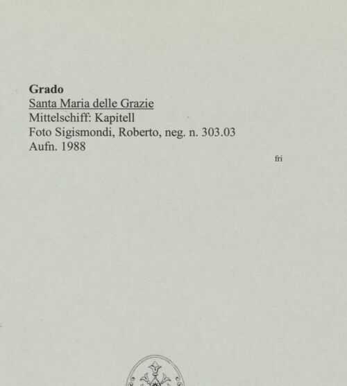 Rückseite von Sigismondi, Roberto [http://creativecommons.org/licenses/by-nc-sa/4.0/] Kapitelle des LanghausesKapitell 4 (N4) - Gesamtansicht, bh554079_recto. Foto: Sigismondi, Roberto.