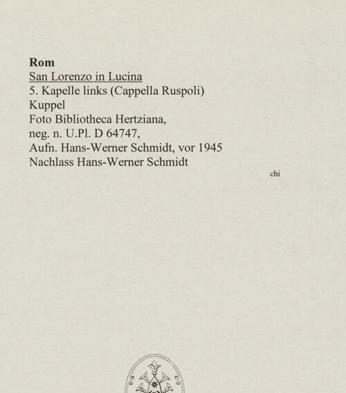 Rückseite von Bibliotheca Hertziana [http://creativecommons.org/licenses/by-nc-sa/4.0/] Gewölbedekoration mit Szenen aus dem Marienleben und musizierenden Engeln - Kuppel, bh554635_recto. Foto: Schmidt, Hans Werner.