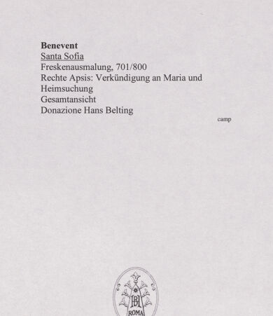 Rückseite von unbekannt [https://www.deutsche-digitale-bibliothek.de/content/lizenzen/rv-ez/] Szenen aus den Geburtsgeschichten Johannes' des Täufers und Jesu sowie Fragmente weiterer FreskenRechte Seitenapsis: Verkündigung an Maria und Heimsuchung - Gesamtansicht, bh556287_recto. Foto.