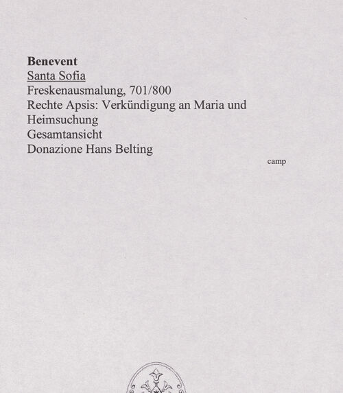 Rückseite von unbekannt [https://www.deutsche-digitale-bibliothek.de/content/lizenzen/rv-ez/] Szenen aus den Geburtsgeschichten Johannes' des Täufers und Jesu sowie Fragmente weiterer FreskenRechte Seitenapsis: Verkündigung an Maria und Heimsuchung - Gesamtansicht, bh556287_recto. Foto.