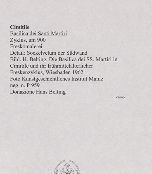 Rückseite von Kunstgeschichtliches Institut Mainz [https://www.deutsche-digitale-bibliothek.de/content/lizenzen/rv-ez/] FreskenzyklusHeilige und Wanddekoration - Detail: Sockelvelum der Südwand, bh556400_recto. Foto.