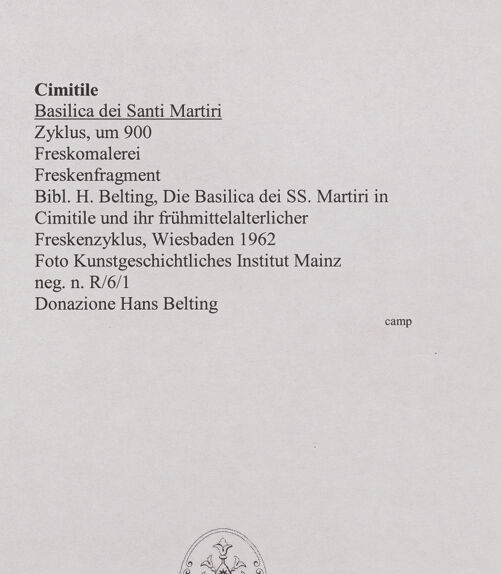Rückseite von Kunstgeschichtliches Institut Mainz [https://www.deutsche-digitale-bibliothek.de/content/lizenzen/rv-ez/] FreskenzyklusHeiliger - Gesamtansicht (Fragment), bh556410_recto. Foto.