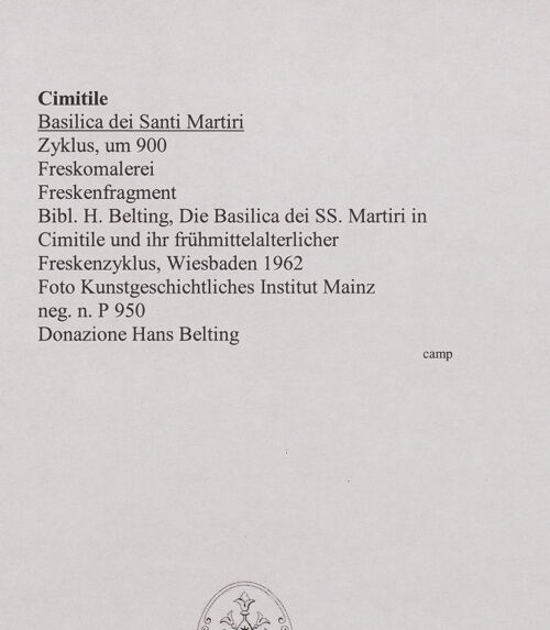 Rückseite von Kunstgeschichtliches Institut Mainz [https://www.deutsche-digitale-bibliothek.de/content/lizenzen/rv-ez/] FreskenzyklusApsis und Stirnwand (Pantokrator, Madonna und Engel) - Engel zur Linken der Madonna, bh556411_recto. Foto.