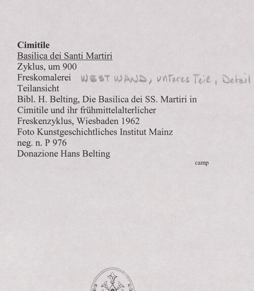 Rückseite von Kunstgeschichtliches Institut Mainz [https://www.deutsche-digitale-bibliothek.de/content/lizenzen/rv-ez/] Freskenzyklus - Teilansicht der Westwand; unten: frühchristliches Arcosolium, bh556412_recto. Foto.