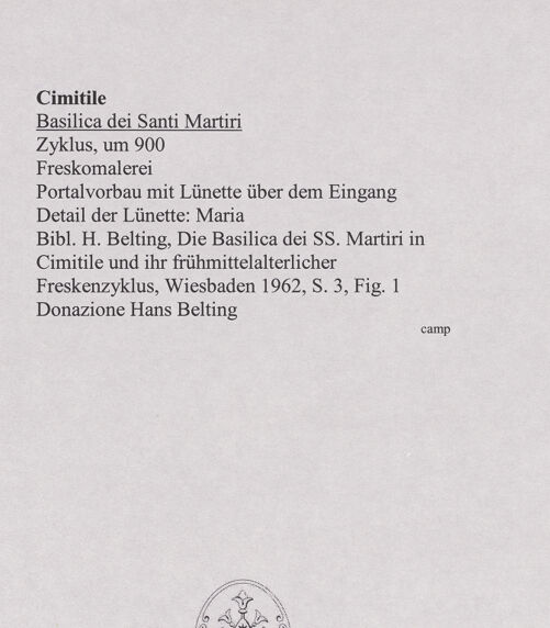 Rückseite von unbekannt [https://www.deutsche-digitale-bibliothek.de/content/lizenzen/rv-ez/] FreskenzyklusPortalvorbau mit Lünette über dem Eingang (Madonna Orans und Engel) - Detail der Lünette: Maria, bh556418_recto. Foto.