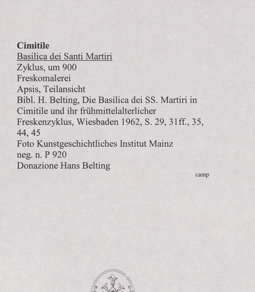 Rückseite von Kunstgeschichtliches Institut Mainz [https://www.deutsche-digitale-bibliothek.de/content/lizenzen/rv-ez/] FreskenzyklusApsis und Stirnwand (Pantokrator, Madonna und Engel) - Apsis, Teilansicht, linke Seite, bh556419_recto. Foto.