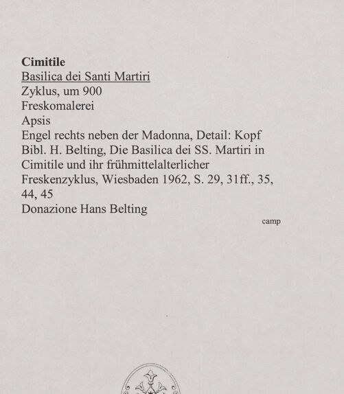 Rückseite von unbekannt [https://www.deutsche-digitale-bibliothek.de/content/lizenzen/rv-fz/] FreskenzyklusApsis und Stirnwand (Pantokrator, Madonna und Engel) - Engel zur Rechten der Madonna, Detail: Kopf, bh556426_recto. Foto.