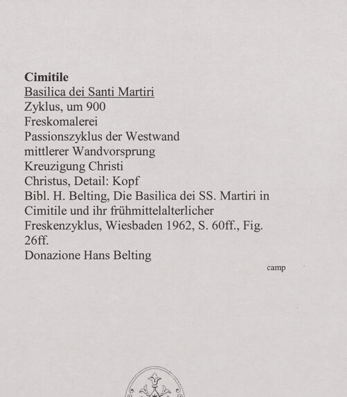 Rückseite von unbekannt [https://www.deutsche-digitale-bibliothek.de/content/lizenzen/rv-ez/] FreskenzyklusPassionszyklus (Westwand und oberer Teil der Nordwand)Kreuzigung Christi - Christus, Detail: Kopf, bh556431_recto. Foto.