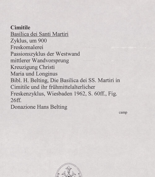 Rückseite von unbekannt [https://www.deutsche-digitale-bibliothek.de/content/lizenzen/rv-ez/] FreskenzyklusPassionszyklus (Westwand und oberer Teil der Nordwand)Kreuzigung Christi - Maria und Longinus, bh556432_recto. Foto.