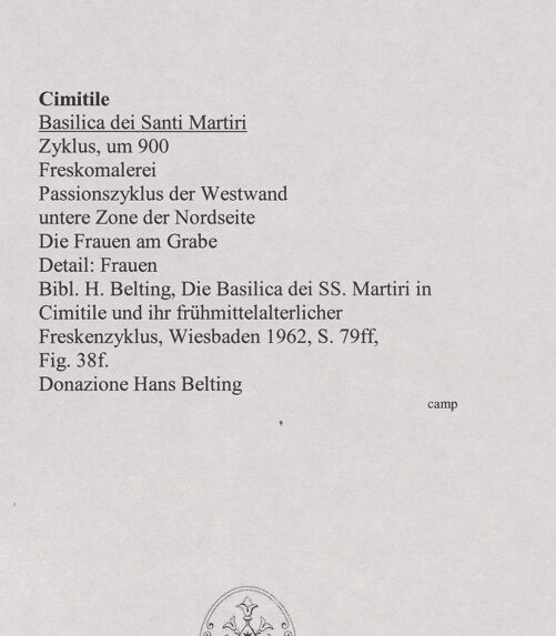 Rückseite von unbekannt [https://www.deutsche-digitale-bibliothek.de/content/lizenzen/rv-ez/] FreskenzyklusPassionszyklus (Westwand und oberer Teil der Nordwand)Die Frauen am Grabe - Detail: Frauen, bh556439_recto. Foto.