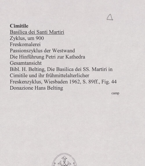 Rückseite von unbekannt [https://www.deutsche-digitale-bibliothek.de/content/lizenzen/rv-ez/] FreskenzyklusPassionszyklus (Westwand und oberer Teil der Nordwand)Die Hinführung Petri zur Kathedra - Gesamtansicht, bh556446_recto. Foto.