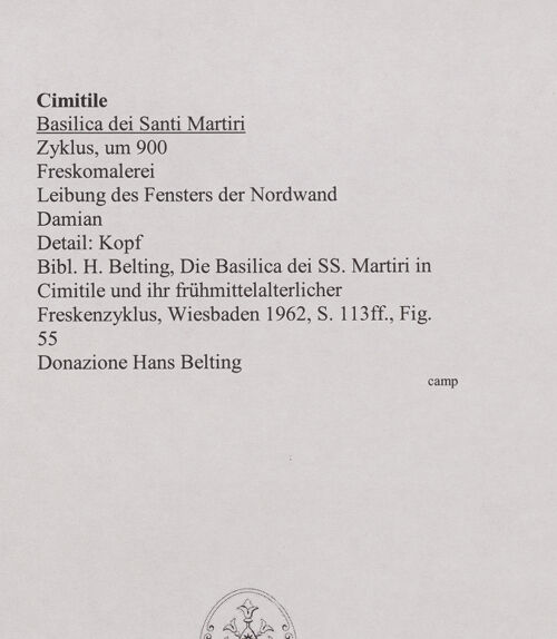 Rückseite von unbekannt [https://www.deutsche-digitale-bibliothek.de/content/lizenzen/rv-ez/] FreskenzyklusDamian - Detail: Kopf, bh556461_recto. Foto.