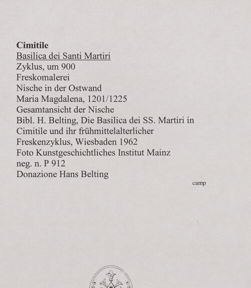 Rückseite von Kunstgeschichtliches Institut Mainz [https://www.deutsche-digitale-bibliothek.de/content/lizenzen/rv-ez/] FreskenzyklusMaria Magdalena - Gesamtansicht der Nische, bh556468_recto. Foto.