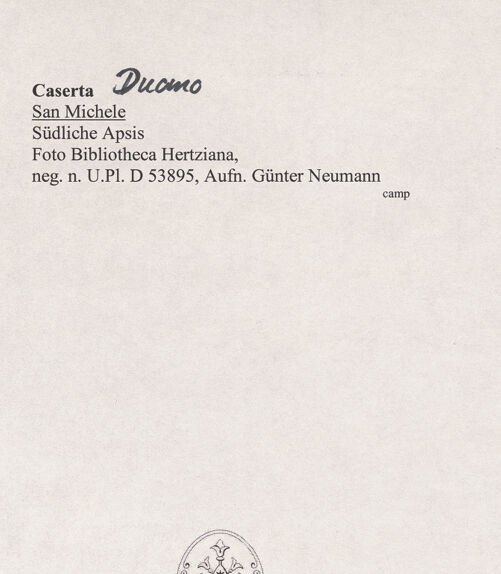 Rückseite von Bibliotheca Hertziana [https://www.deutsche-digitale-bibliothek.de/content/lizenzen/rv-fz/] DuomoApsiden - Südapsis, Detail, bh556516_recto. Foto: Neumann, Günter.