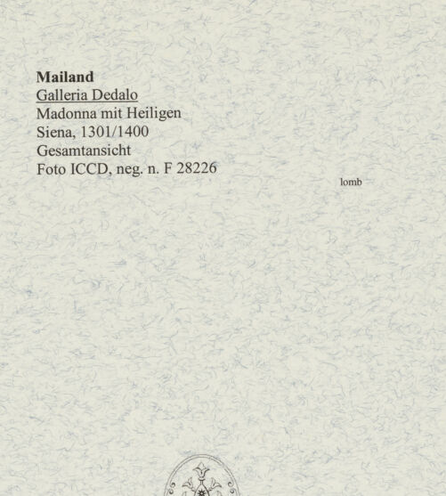 Rückseite von ICCD [https://rightsstatements.org/page/CNE/1.0/] Madonna mit Heiligen - Gesamtansicht, bh556561_recto. Foto.