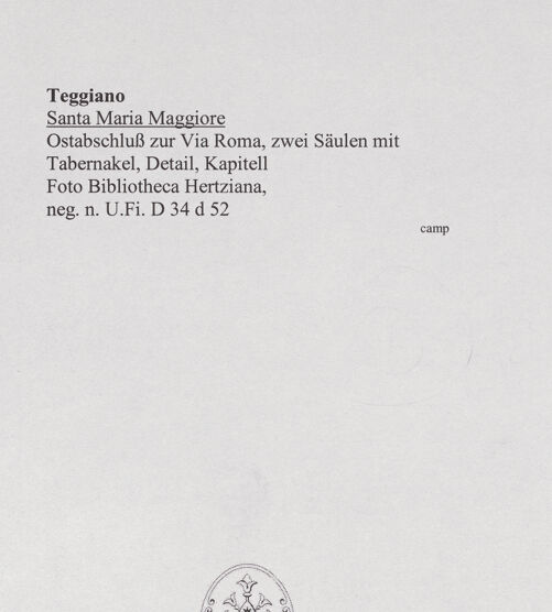 Rückseite von Bibliotheca Hertziana [https://www.deutsche-digitale-bibliothek.de/content/lizenzen/rv-fz/] Rechte Säule - Rechte Seite, bh556595_recto. Foto.