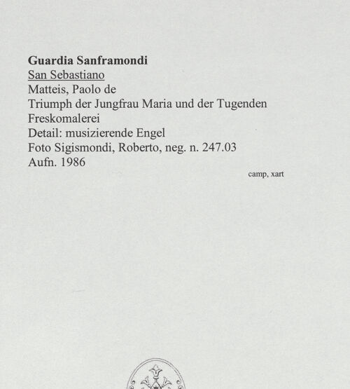 Rückseite von Sigismondi, Roberto [http://creativecommons.org/licenses/by-nc-sa/4.0/] Triumph der Jungfrau Maria und der Tugenden - Detail: musizierende Engel, bh556735_recto. Foto: Sigismondi, Roberto.
