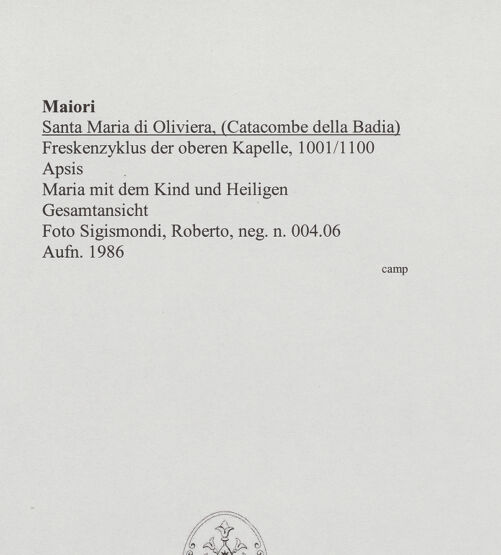 Rückseite von Sigismondi, Roberto [http://creativecommons.org/licenses/by-nc-sa/4.0/] Zyklus der oberen KapelleMadonna zwischen den heiligen Nikolaus, Paulinus, Johannes dem Täufer und Johannes dem Evangelisten - Madonna zwischen den heiligen Nikolaus und Paulinus von Nola (nach der Restaurierung), bh556748_recto. Foto: Sigismondi, Roberto.