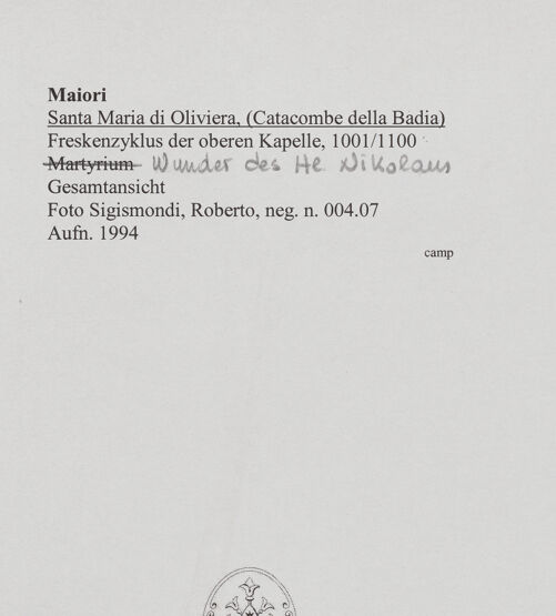 Rückseite von Sigismondi, Roberto [http://creativecommons.org/licenses/by-nc-sa/4.0/] Zyklus der oberen KapelleHeiliger Nikolaus verhindert die Enthauptung dreier unschuldiger Soldaten - Gesamtansicht (nach der Restaurierung), bh556749_recto. Foto: Sigismondi, Roberto.