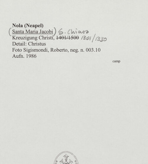 Rückseite von Sigismondi, Roberto [http://creativecommons.org/licenses/by-nc-sa/4.0/] Kreuzigung Christi - Detail: Christus, bh556883_recto. Foto: Sigismondi, Roberto.