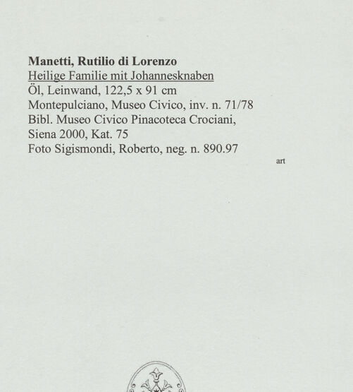 Rückseite von Sigismondi, Roberto [https://www.deutsche-digitale-bibliothek.de/content/lizenzen/rv-fz/] Heilige Familie mit Johannesknaben - , bh557589_recto. Foto: Sigismondi, Roberto.