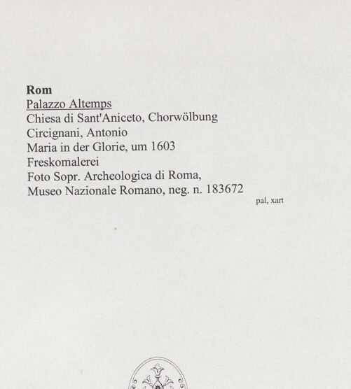 Rückseite von Sopr. Archeologica di Roma, Museo Nazionale Romano [https://www.deutsche-digitale-bibliothek.de/content/lizenzen/rv-ez/] Freskenzyklus zum Leben der Jungfrau MariaMaria in der Glorie - , bh557921_recto. Foto.