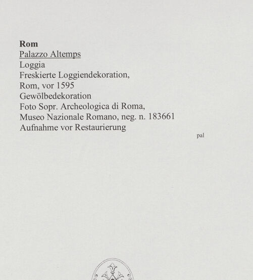 Rückseite von Sopr. Archeologica di Roma, Museo Nazionale Romano [https://rightsstatements.org/page/CNE/1.0/] Freskierte LoggiendekorationTrompe l'oeil-Dekoration mit illusionistischen Weinlauben, Putten und Tieren - , bh557935_recto. Foto.