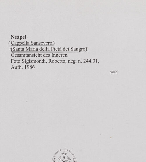 Rückseite von Sigismondi, Roberto [http://creativecommons.org/licenses/by-nc-sa/4.0/] Cappella Sansevero - Blick zum Altar, bh559016_recto. Foto: Sigismondi, Roberto.