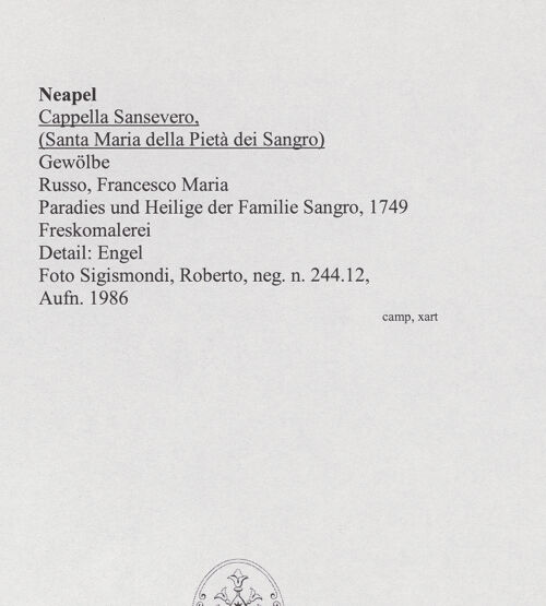 Rückseite von Sigismondi, Roberto [http://creativecommons.org/licenses/by-nc-sa/4.0/] Das himmlische Paradies mit den Heiligen und der Apotheose des Hauses Sangro - Detail: Engel, bh559022_recto. Foto: Sigismondi, Roberto.