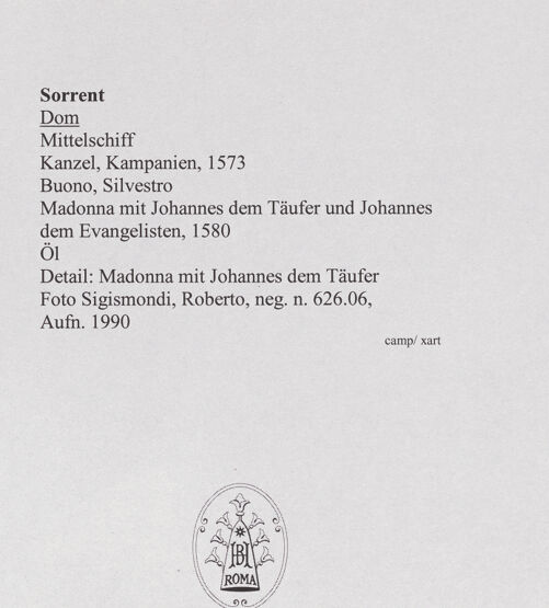 Rückseite von Sigismondi, Roberto [http://creativecommons.org/licenses/by-nc-sa/4.0/] Madonna zwischen den heiligen Johannes dem Evangelisten und Johannes dem Täufer - Detail: Madonna mit Johannes dem Täufer, bh559242_recto. Foto: Sigismondi, Roberto.