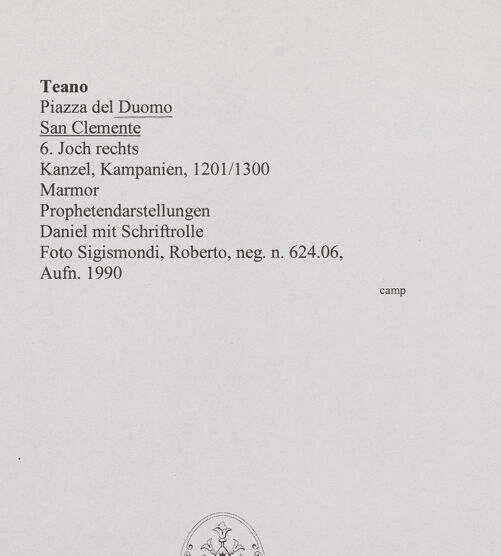 Rückseite von Sigismondi, Roberto [http://creativecommons.org/licenses/by-nc-sa/4.0/] KanzelProphetendarstellungen - Daniel mit Schriftrolle, bh559546_recto. Foto: Sigismondi, Roberto.