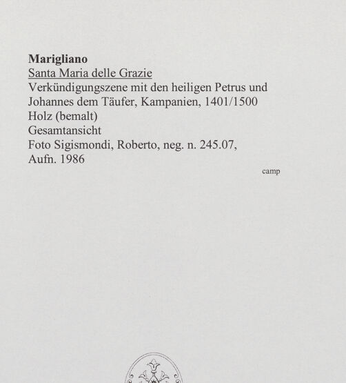 Rückseite von Sigismondi, Roberto [http://creativecommons.org/licenses/by-nc-sa/4.0/] Verkündigung zwischen den heiligen Petrus und Johannes dem Täufer - Gesamtansicht, bh559593_recto. Foto: Sigismondi, Roberto.
