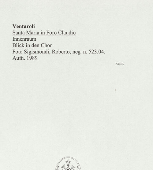 Rückseite von Sigismondi, Roberto [http://creativecommons.org/licenses/by-nc-sa/4.0/] Santa Maria in Foro Claudio - Blick in den Chor, bh559613_recto. Foto: Sigismondi, Roberto.