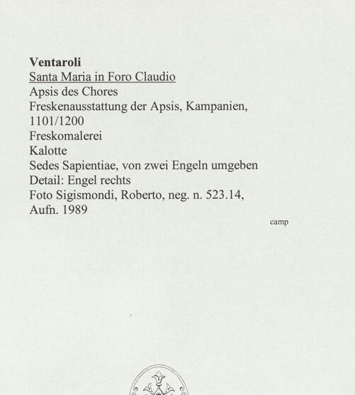 Rückseite von Sigismondi, Roberto [http://creativecommons.org/licenses/by-nc-sa/4.0/] Thronende Madonna mit Engel und den ApostelMadonna zwischen den erzengeln Gabriel und Raphael - Detail: Erzengel rechts, bh559621_recto. Foto: Sigismondi, Roberto.