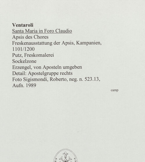 Rückseite von Sigismondi, Roberto [http://creativecommons.org/licenses/by-nc-sa/4.0/] Thronende Madonna mit Engel und den ApostelErzengel Michael, von Aposteln umgeben - Apostel rechts, bh559624_recto. Foto: Sigismondi, Roberto.