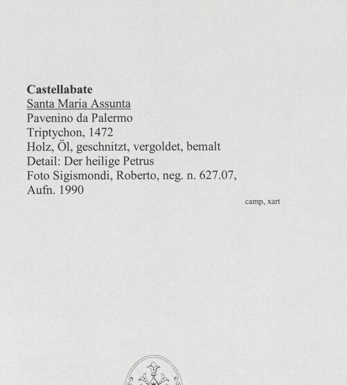 Rückseite von Sigismondi, Roberto [https://www.deutsche-digitale-bibliothek.de/content/lizenzen/rv-fz/] TriptychonHeiliger Petrus - Detail, bh559628_recto. Foto: Sigismondi, Roberto.