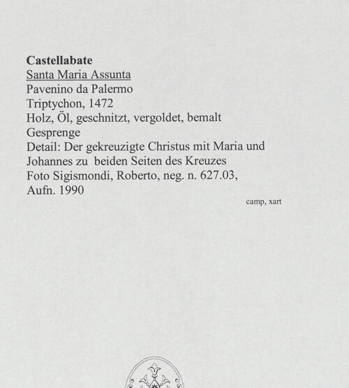 Rückseite von Sigismondi, Roberto [http://creativecommons.org/licenses/by-nc-sa/4.0/] TriptychonGesprenge - Gekreuzigter Christus mit Maria und Johannes zu beiden Seiten des Kreuzes, bh559630_recto. Foto: Sigismondi, Roberto.