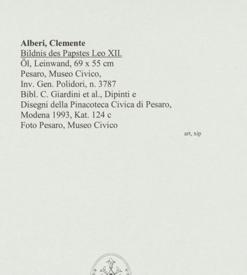 Rückseite von Pesaro, Museo Civico [https://www.deutsche-digitale-bibliothek.de/content/lizenzen/rv-ez/] Bildnis des Papstes Leo XII. - , bh559788_recto. Foto.