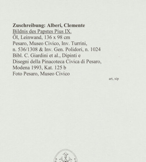 Rückseite von Pesaro, Museo Civico [https://www.deutsche-digitale-bibliothek.de/content/lizenzen/rv-ez/] Bildnis des Papstes Pius IX. - , bh559791_recto. Foto.