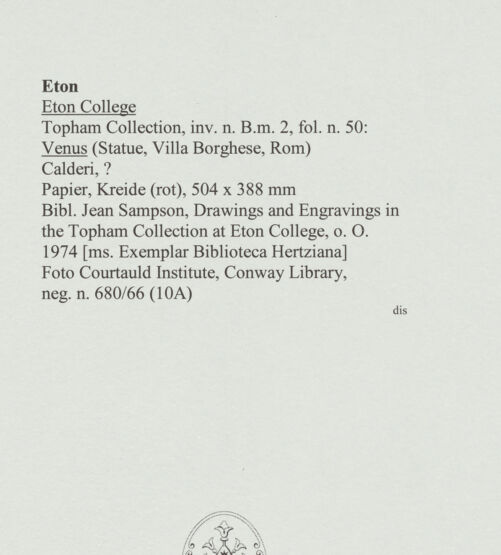 Rückseite von Courtauld Institute, Conway Library [https://www.deutsche-digitale-bibliothek.de/content/lizenzen/rv-ez/] Venus (Statue, Villa Borghese, Rom) - , bh560747_recto. Foto.