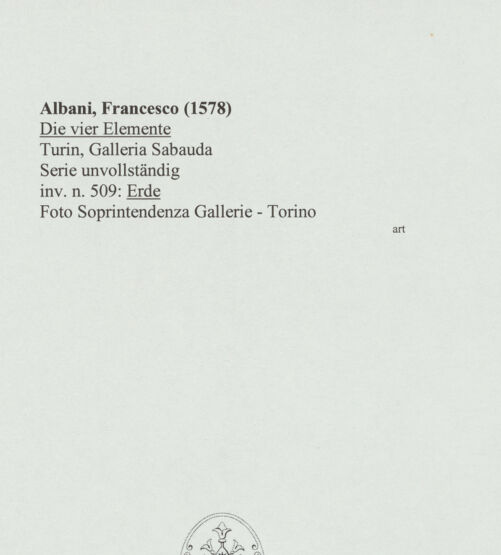 Rückseite von Soprintendenza Gallerie - Torino [https://www.deutsche-digitale-bibliothek.de/content/lizenzen/rv-ez/] Die vier ElementeErde - , bh562071_recto. Foto.