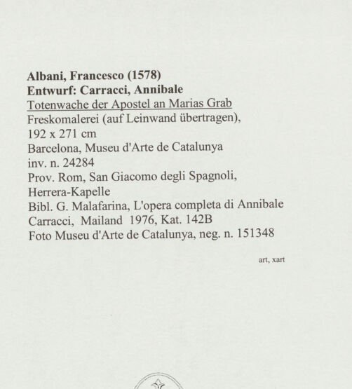 Rückseite von Museu d'Arte de Catalunya [https://www.deutsche-digitale-bibliothek.de/content/lizenzen/rv-ez/] Totenwache der Apostel an Marias Grab - , bh562476_recto. Foto: Calveras, Mérida (Sagristà).