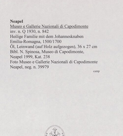 Rückseite von Sopr. BAS NA [https://www.deutsche-digitale-bibliothek.de/content/lizenzen/rv-ez/] Heiligefamilie mit dem Johannesknaben - Gesamtansicht, bh563403_recto. Foto.