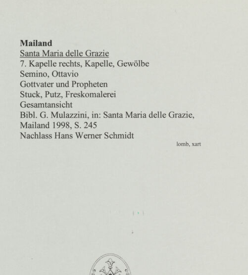 Rückseite von Bibliotheca Hertziana [https://www.deutsche-digitale-bibliothek.de/content/lizenzen/rv-fz/] Gottvater umgeben von Propheten, Stuckengel - Gesamtansicht (vor dem Bombentreffer), bh564046_recto. Foto.