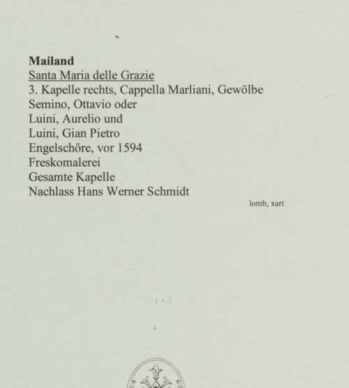 Rückseite von Bibliotheca Hertziana [https://www.deutsche-digitale-bibliothek.de/content/lizenzen/rv-fz/] Santa Maria delle GrazieCappella Marliani - Gesamtansicht, bh564051_recto. Foto: Schmidt, Hans Werner.