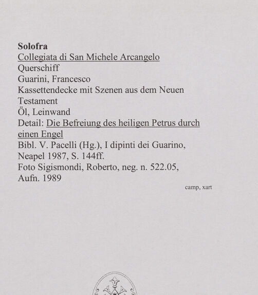 Rückseite von Sigismondi, Roberto [http://creativecommons.org/licenses/by-nc-sa/4.0/] Kassettendecke mit Szenen aus dem Neuen TestamentDie Befreiung des heiligen Petrus durch einen Engel - Detail, bh564861_recto. Foto: Sigismondi, Roberto.